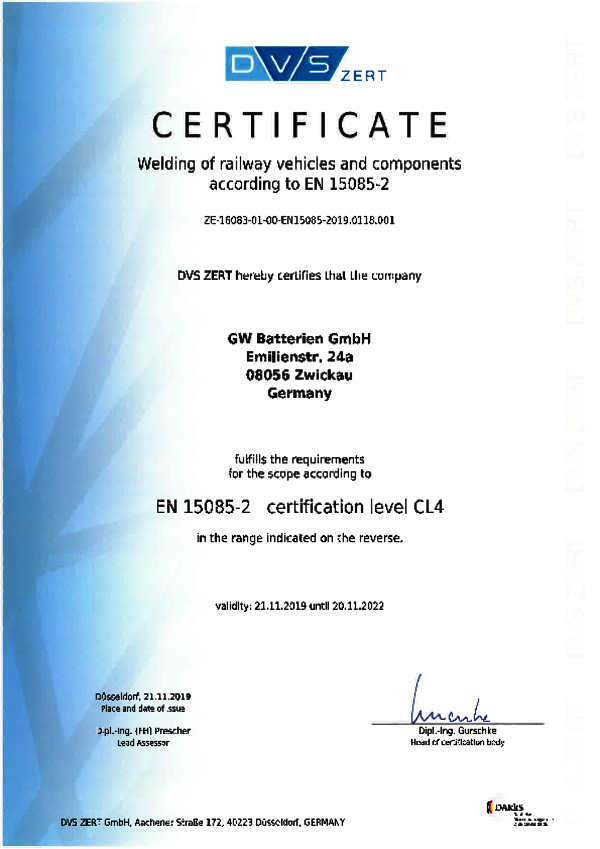 Certificate ISO 15085