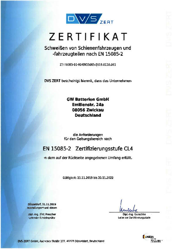 Zertifikat EN 15085-2 CL4