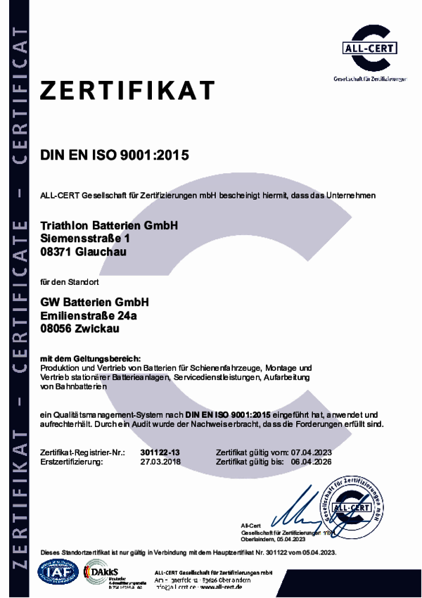 Zertifikat ISO 9001:2015