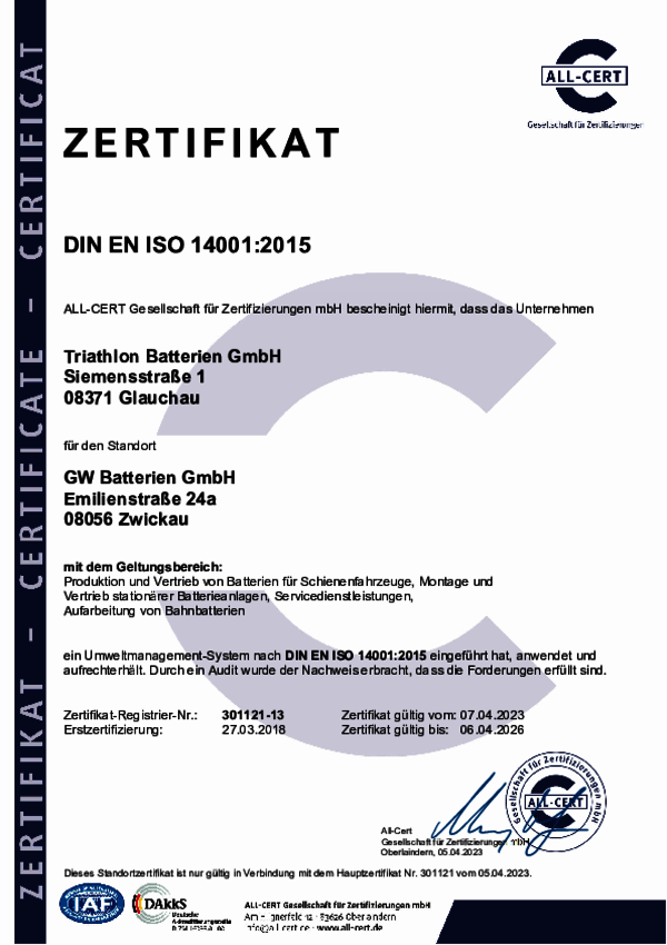 Zertifikat ISO 14001:2015